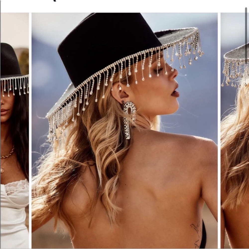 12th Tribe Black Hat with Silver/ Diamond Fringe
